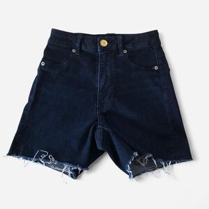 American Eagle High Rise Navy Blue Jean Shorts Distressed Frayed Hem Women’s 0